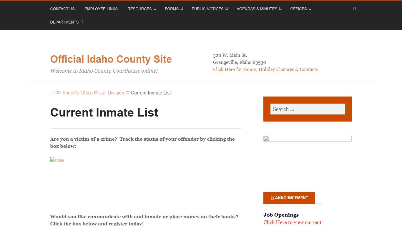 Current Inmate List – Official Idaho County Site